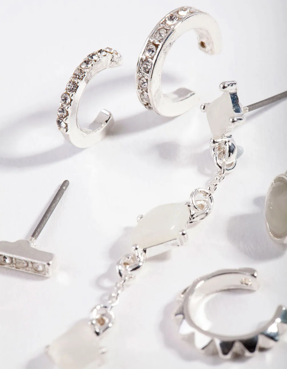 Silver Triangle Jade Ear Stack