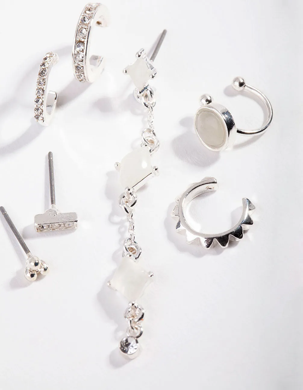 Silver Triangle Jade Ear Stack