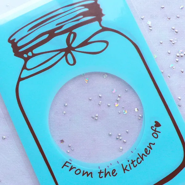 Small Gift Bags with Glass Food Jar Drawing | Self Adhesive Packaging Bags | Resealable Plastic Cello Bag (20pcs / Blue / 6.9cm x 10cm)