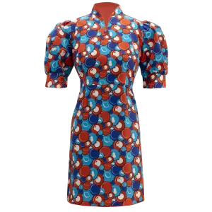 【SODA CAP】100% Silk Cheongsam (Puff Sleeve)  (香港士多) (汽水情緣) (紅白藍)