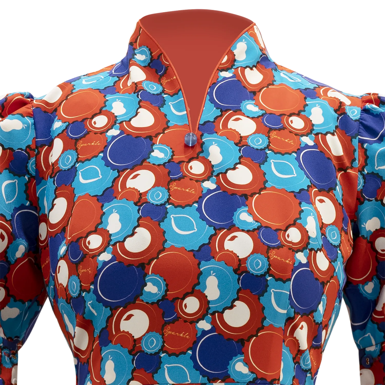 【SODA CAP】100% Silk Cheongsam (Puff Sleeve)  (香港士多) (汽水情緣) (紅白藍)