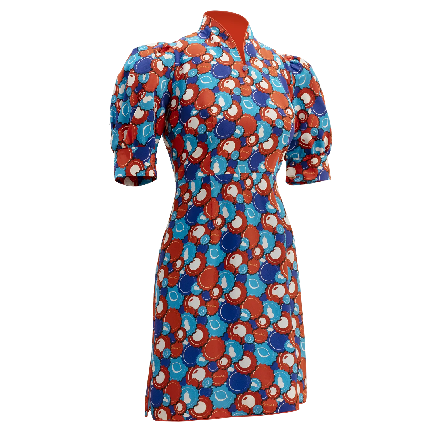 【SODA CAP】100% Silk Cheongsam (Puff Sleeve)  (香港士多) (汽水情緣) (紅白藍)