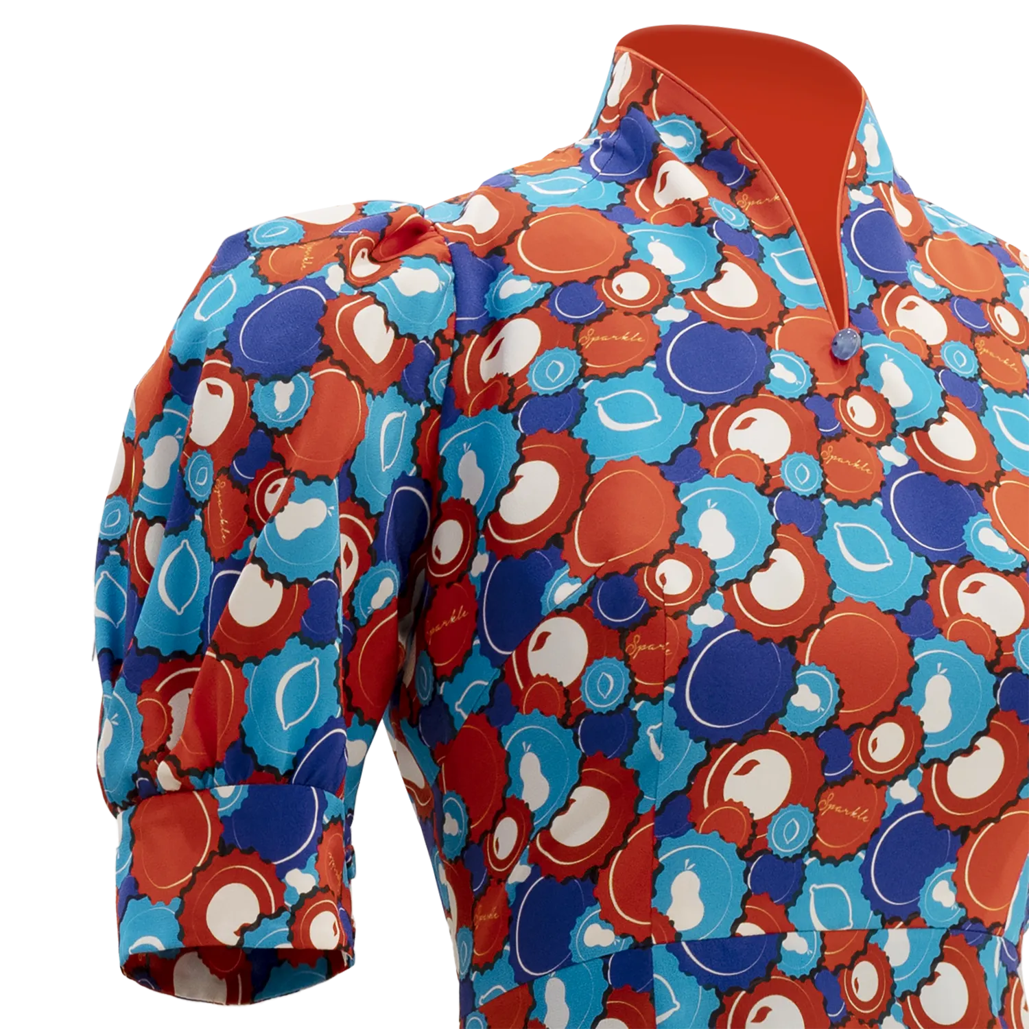 【SODA CAP】100% Silk Cheongsam (Puff Sleeve)  (香港士多) (汽水情緣) (紅白藍)