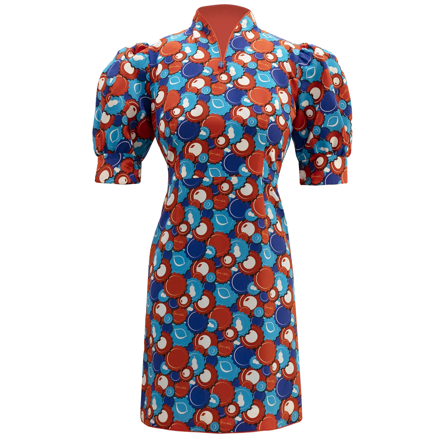 【SODA CAP】100% Silk Cheongsam (Puff Sleeve)  (香港士多) (汽水情緣) (紅白藍)