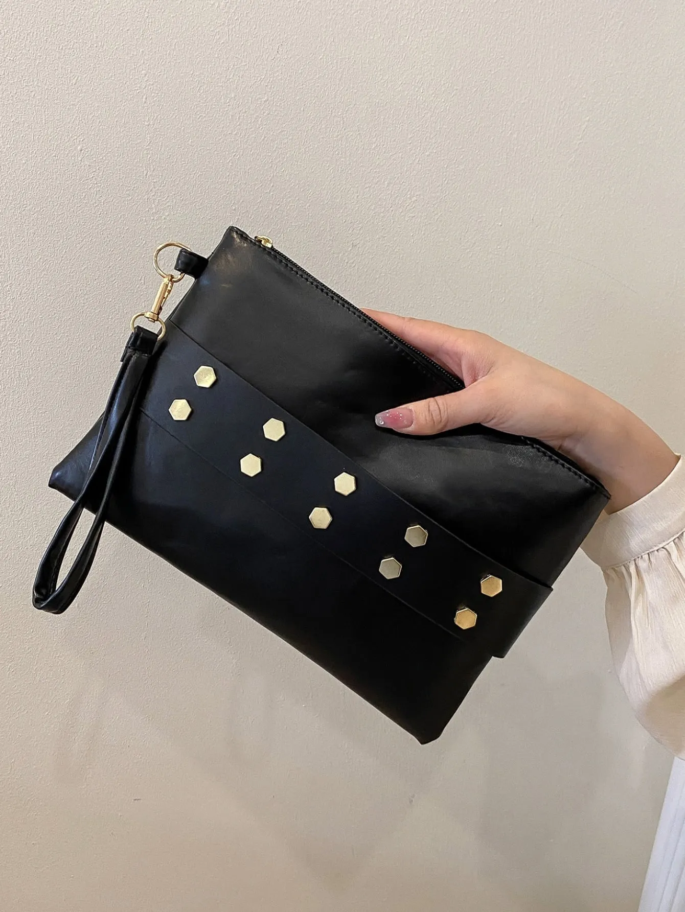 Solid Color Studded Decor Square Bag