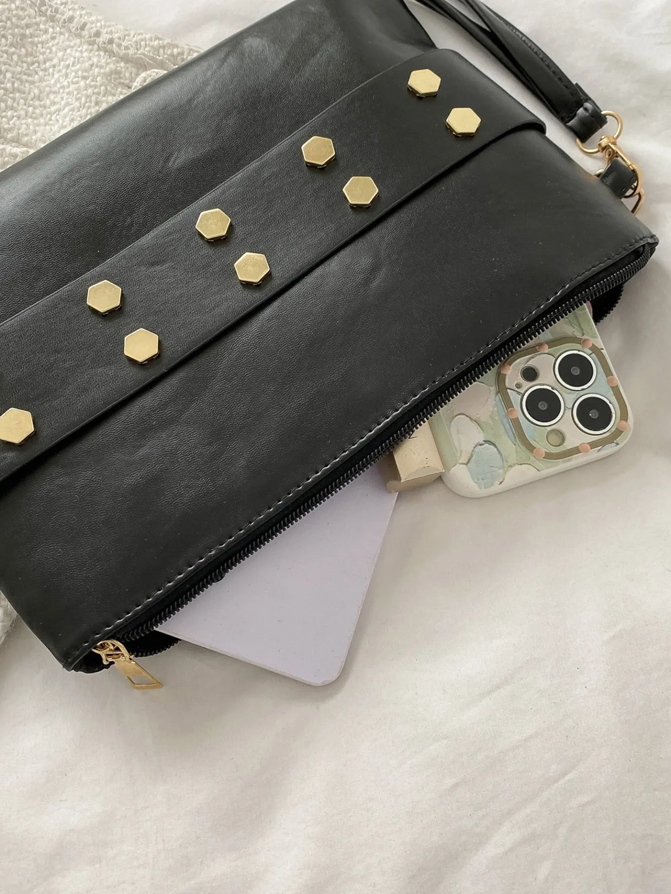 Solid Color Studded Decor Square Bag
