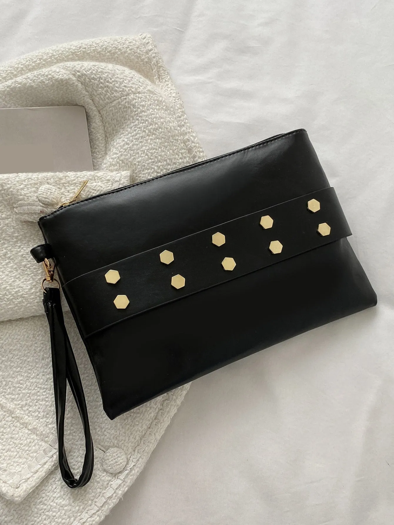 Solid Color Studded Decor Square Bag