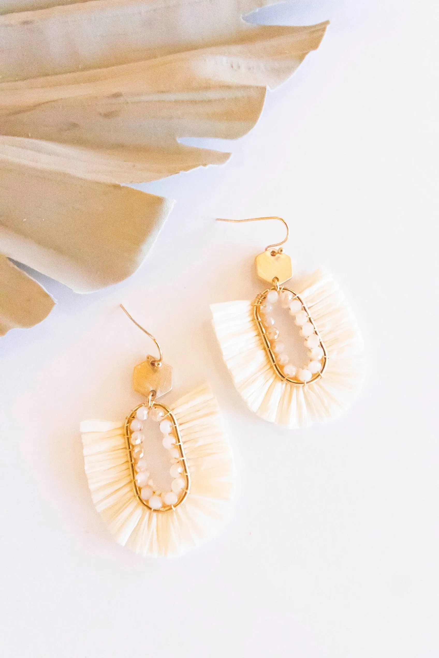 Sonia Crystal and Raffia Hoops | Oval Fan Design With Gold Details | Modern Autumn Earrings