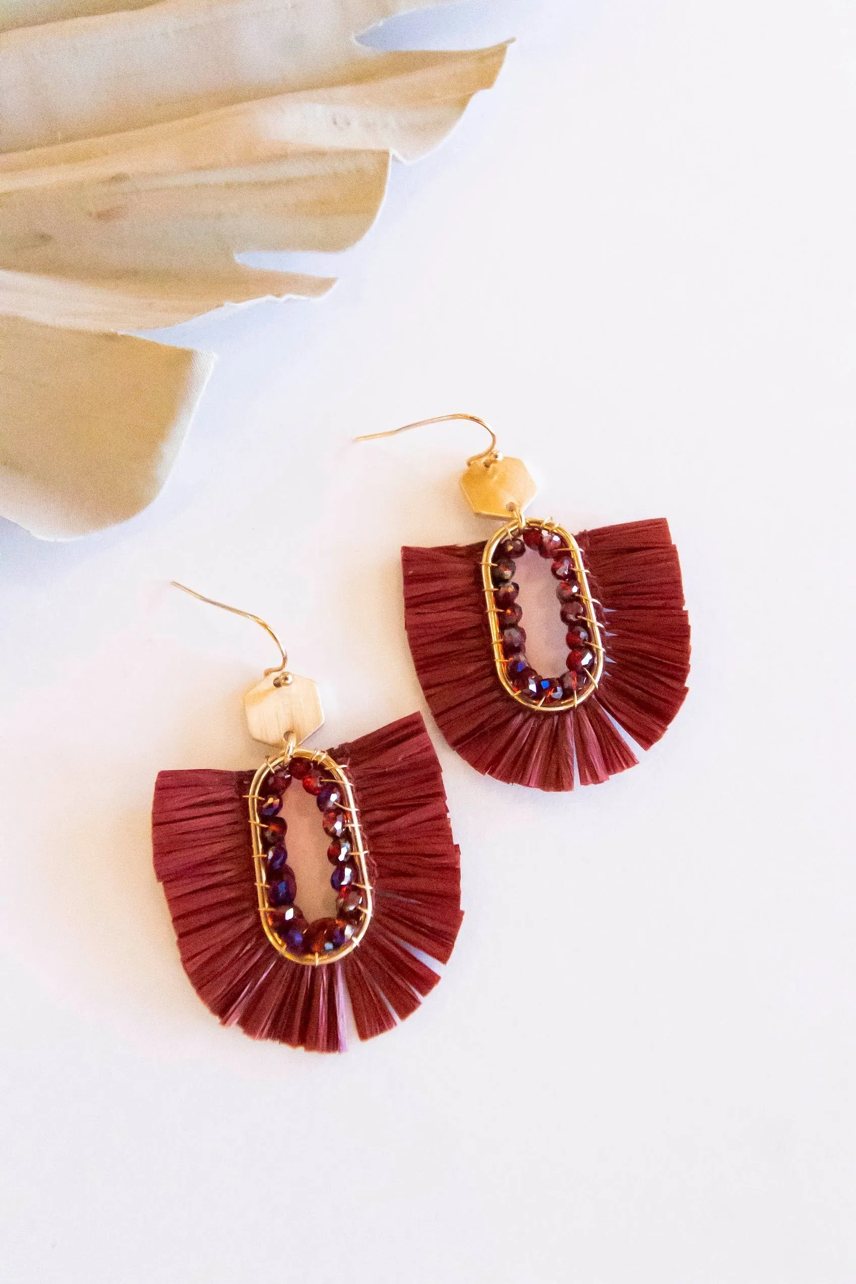 Sonia Crystal and Raffia Hoops | Oval Fan Design With Gold Details | Modern Autumn Earrings