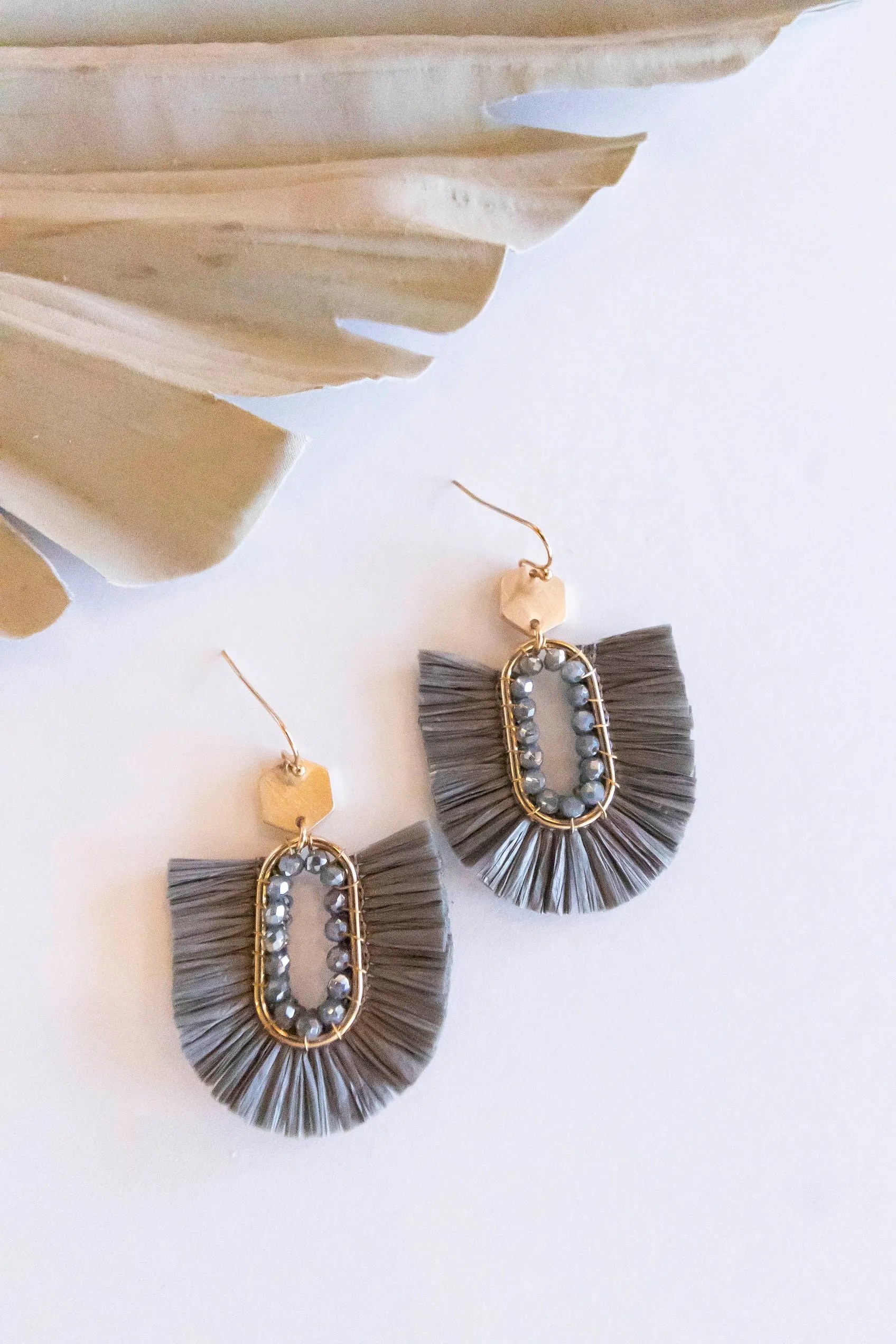 Sonia Crystal and Raffia Hoops | Oval Fan Design With Gold Details | Modern Autumn Earrings