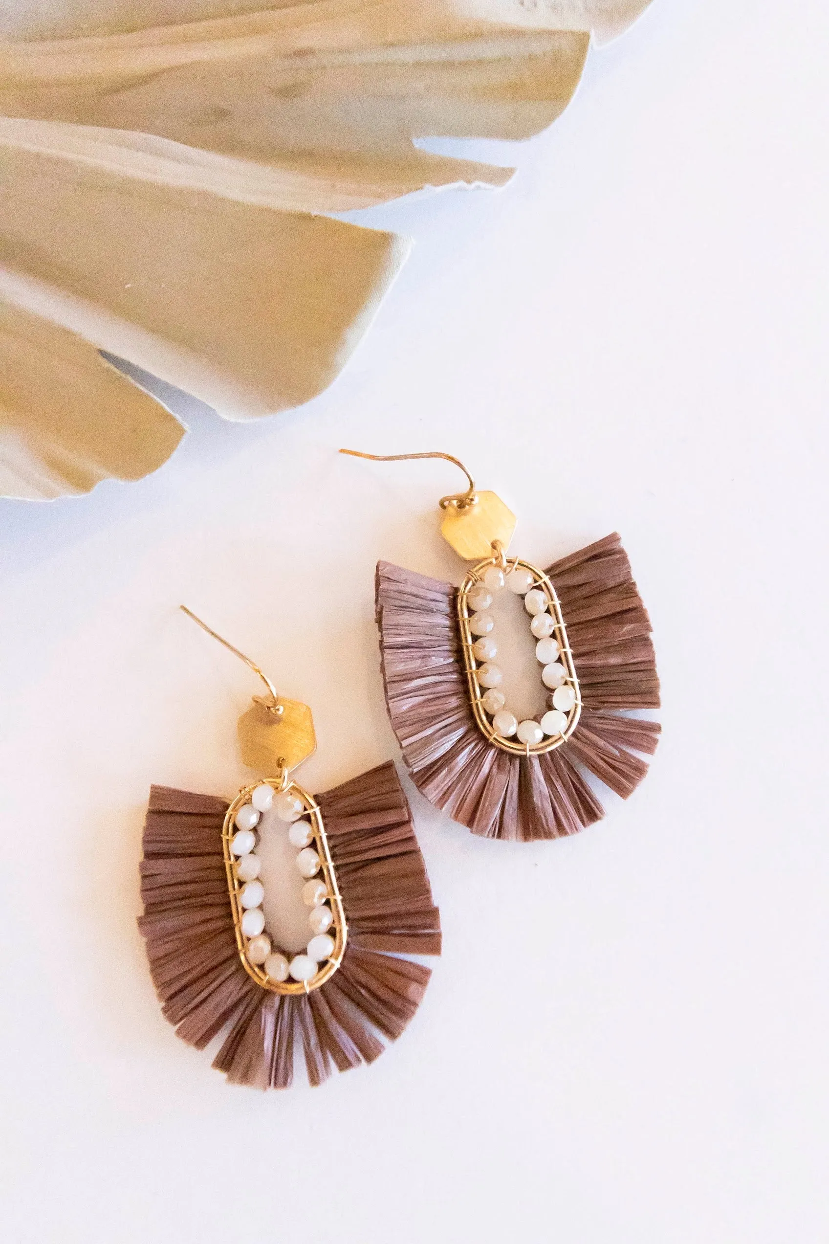 Sonia Crystal and Raffia Hoops | Oval Fan Design With Gold Details | Modern Autumn Earrings
