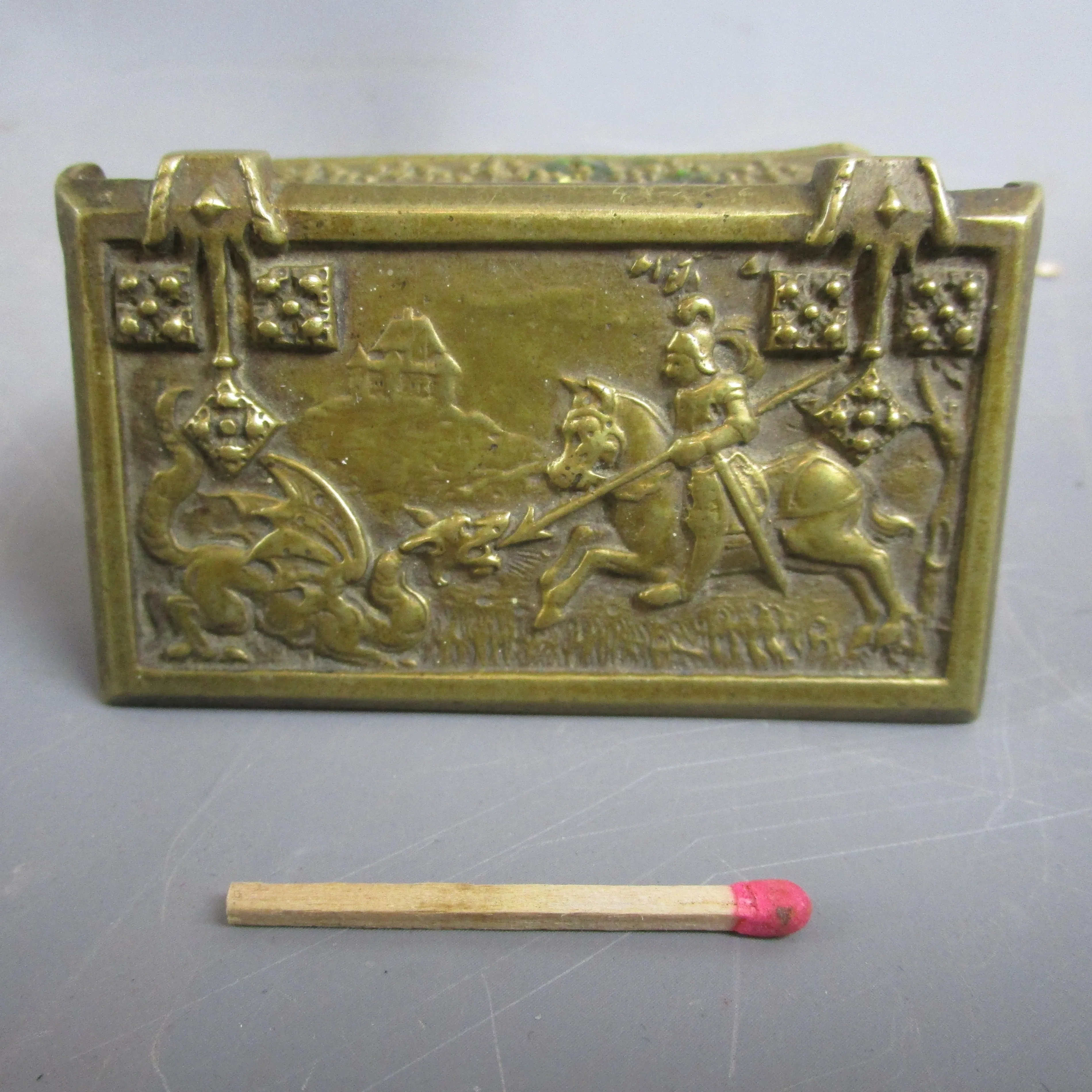 St George and the Dragon Table Match Safe Vesta Case Antique Victorian c1900