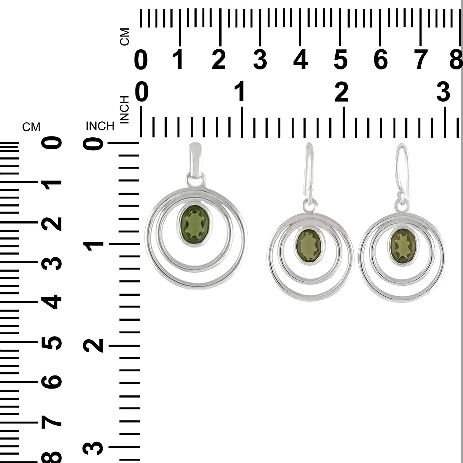 Starborn Faceted Moldavite Pendant and Earrings Set Oval in 925 Sterling Silver