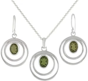 Starborn Faceted Moldavite Pendant and Earrings Set Oval in 925 Sterling Silver