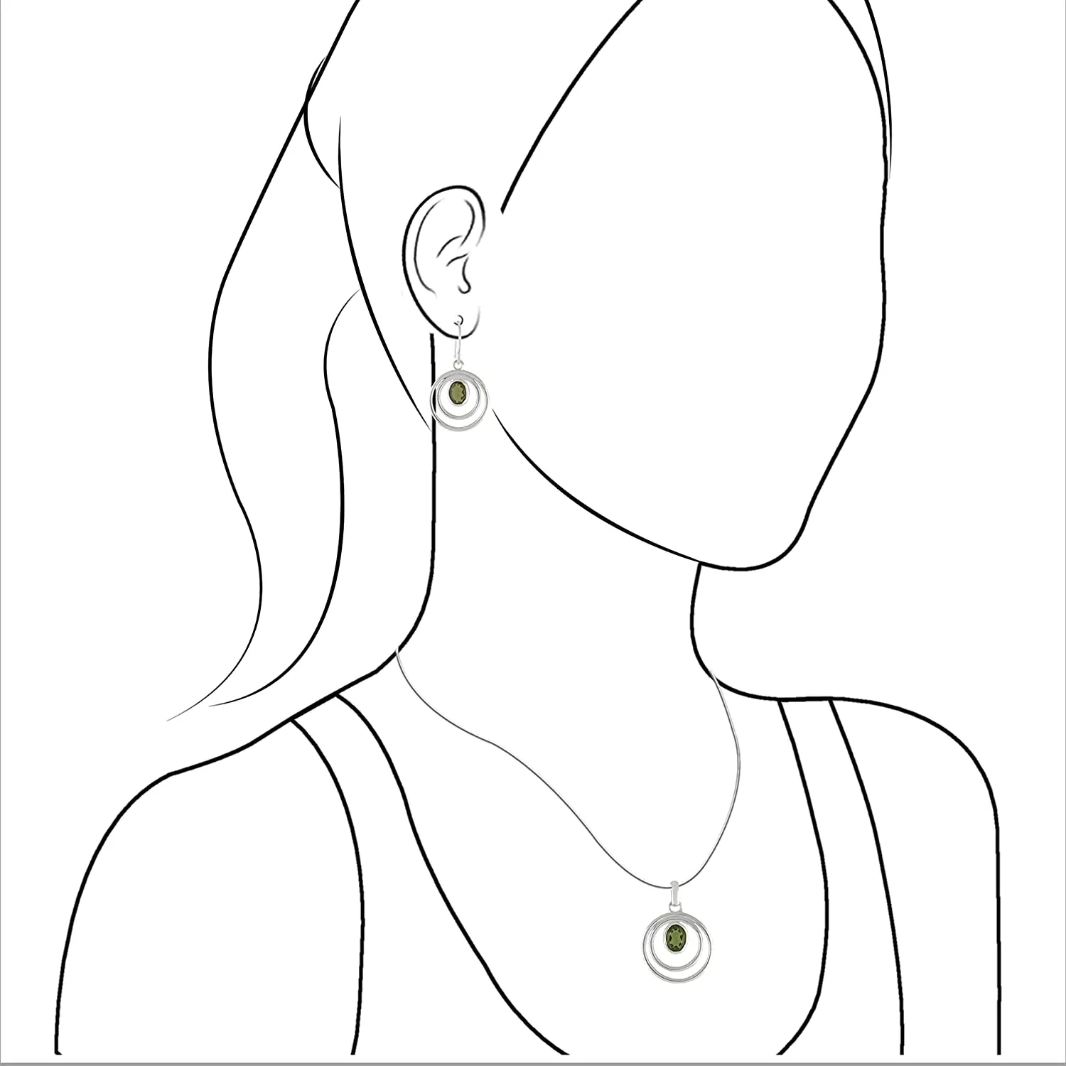 Starborn Faceted Moldavite Pendant and Earrings Set Oval in 925 Sterling Silver