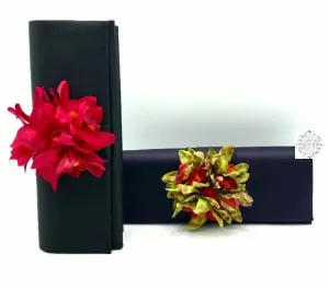 Sueded Silk  Clutch Bag with Floral Accent | Stylish floral evening bag | Dress up any outfit