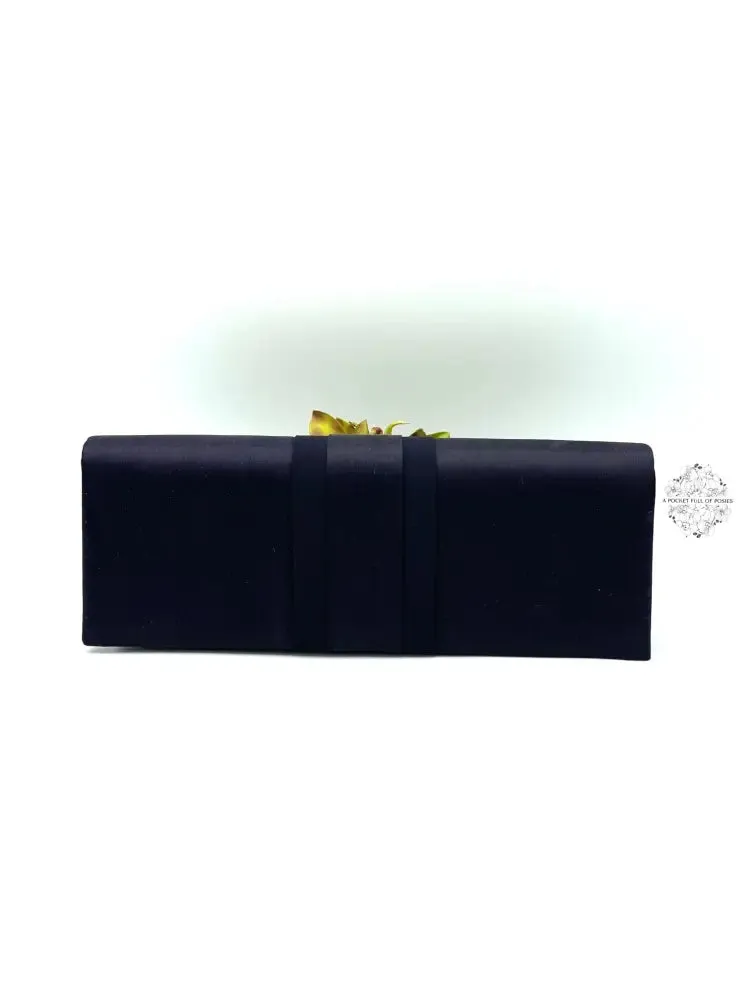 Sueded Silk  Clutch Bag with Floral Accent | Stylish floral evening bag | Dress up any outfit