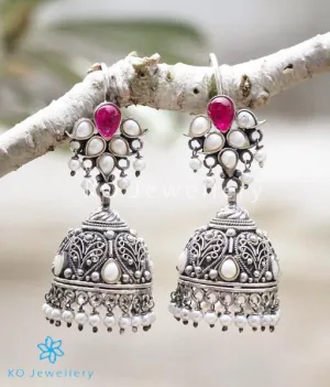 The Mallika Silver Red Jhumka (Oxidised/Hook)