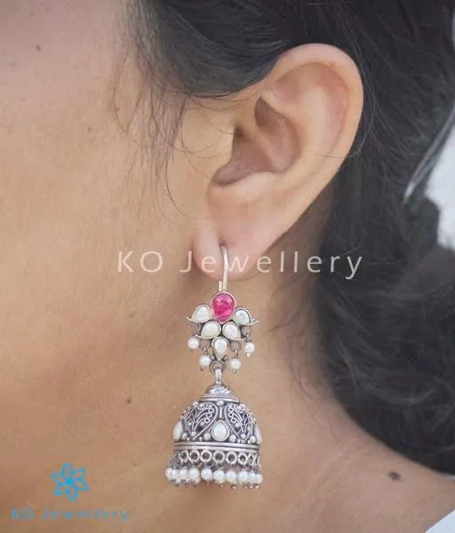 The Mallika Silver Red Jhumka (Oxidised/Hook)