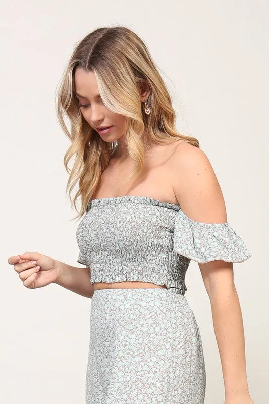 TIMING Off the Shoulder Floral Summer Strapless Top & Skirt Set