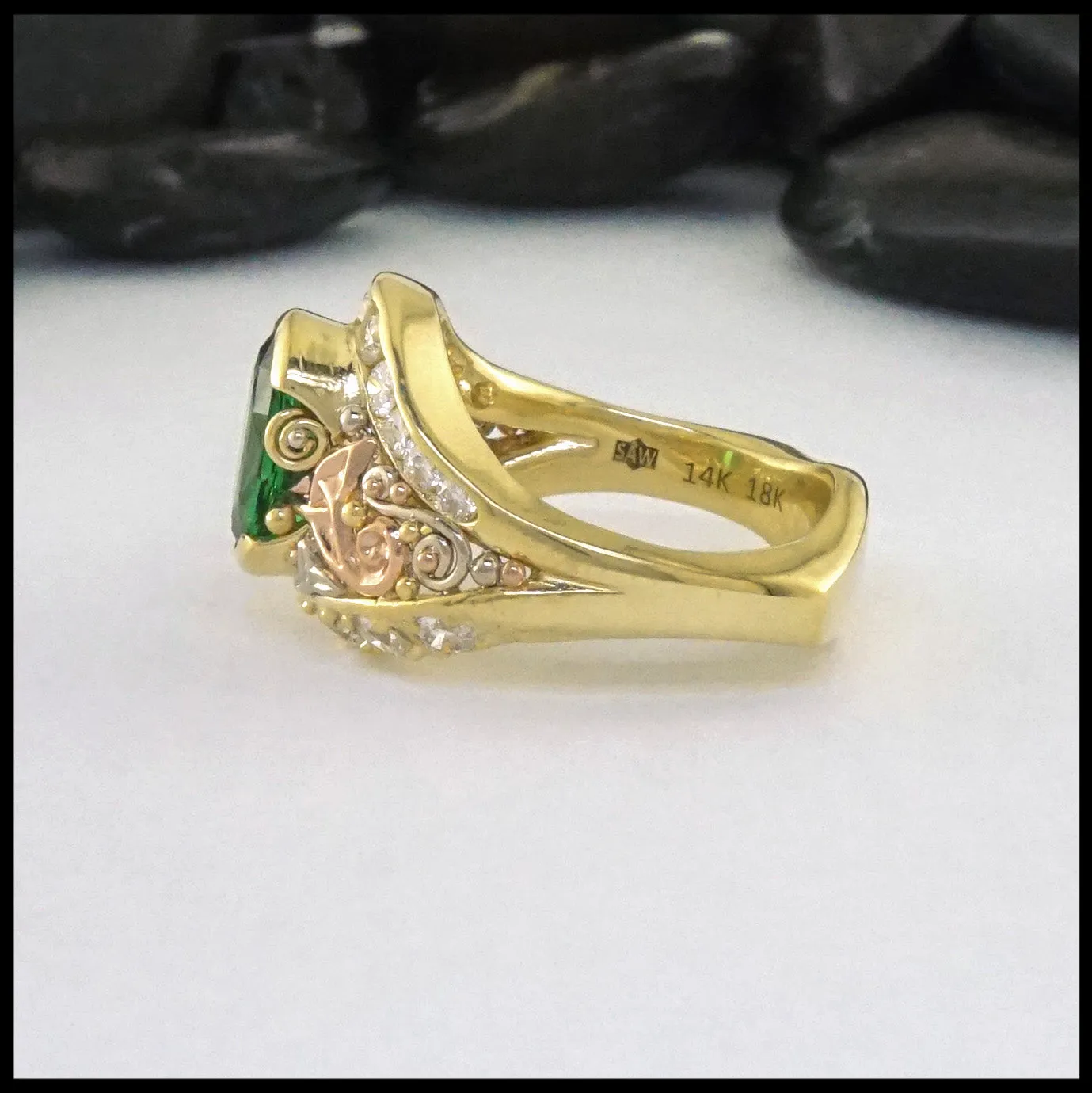 Tsavorite and Diamond Custom Ring