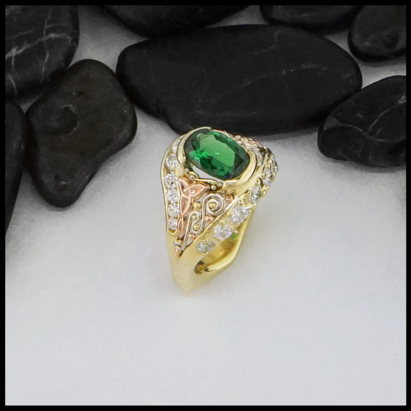 Tsavorite and Diamond Custom Ring