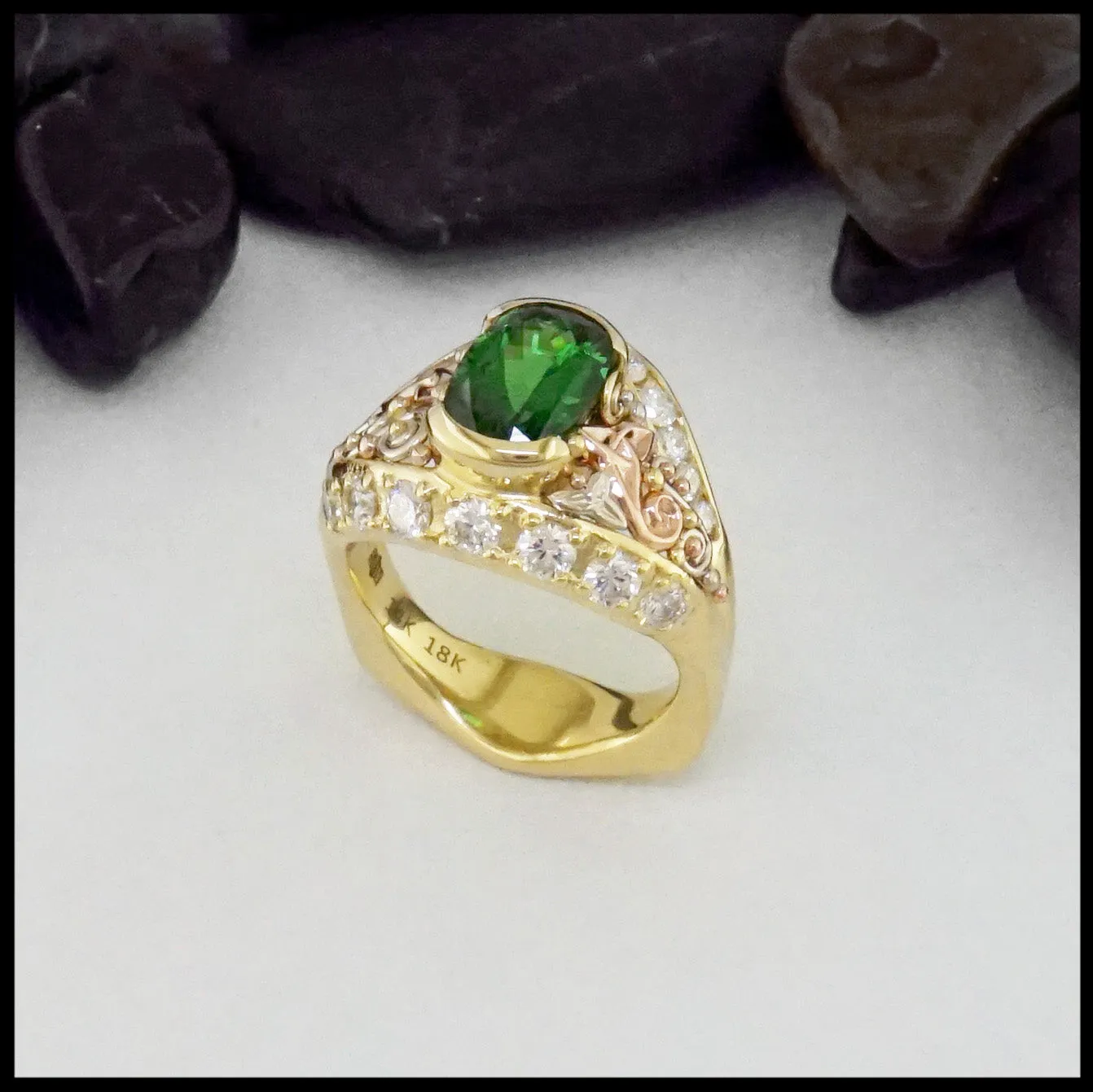 Tsavorite and Diamond Custom Ring