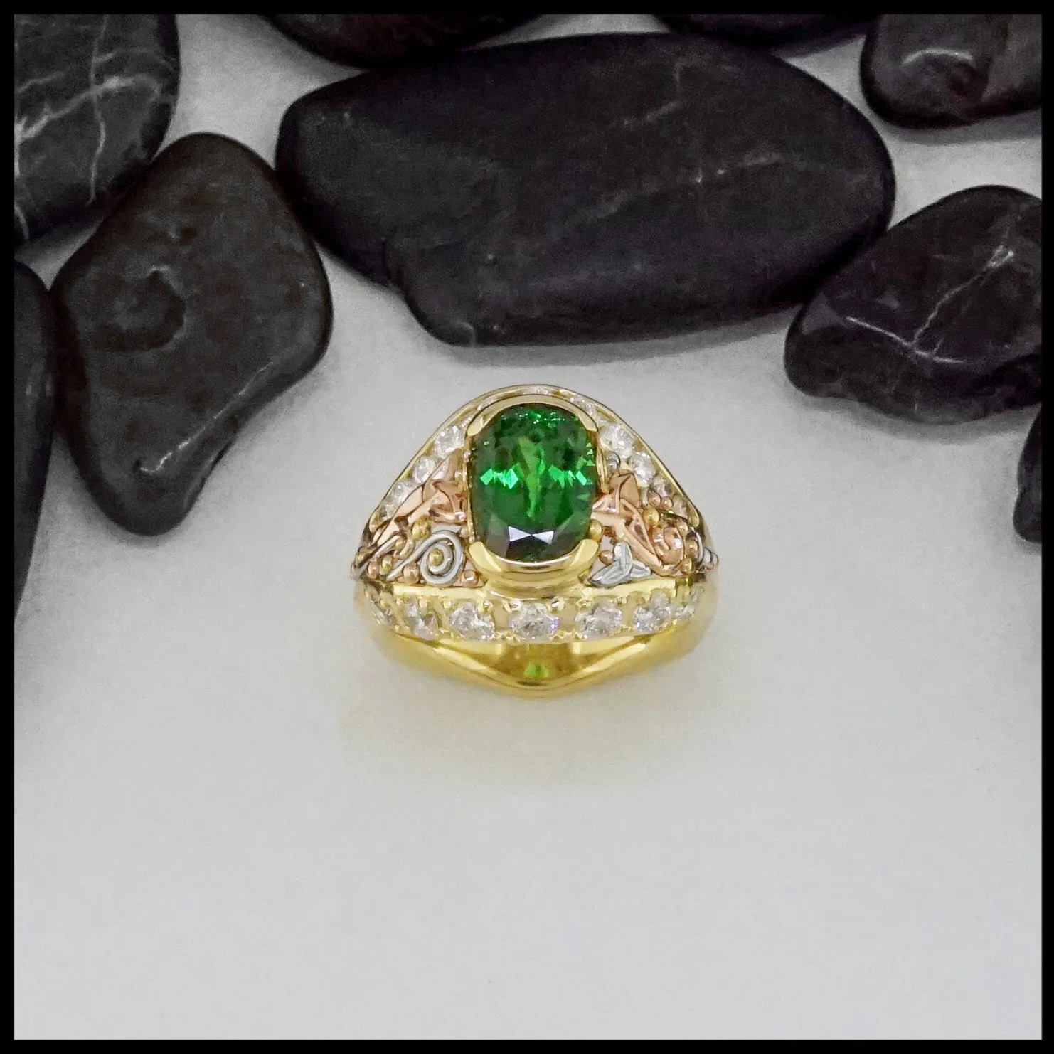 Tsavorite and Diamond Custom Ring