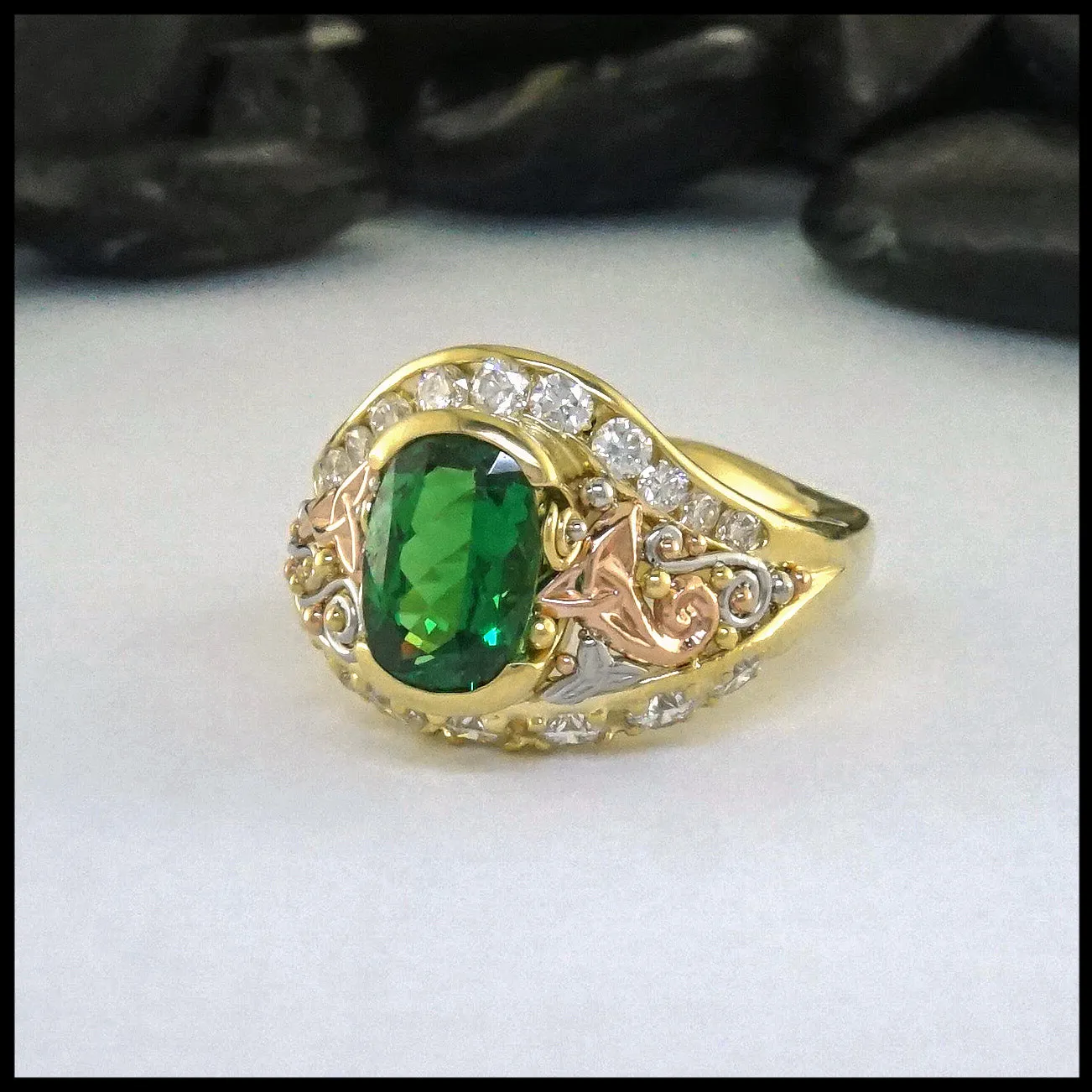 Tsavorite and Diamond Custom Ring