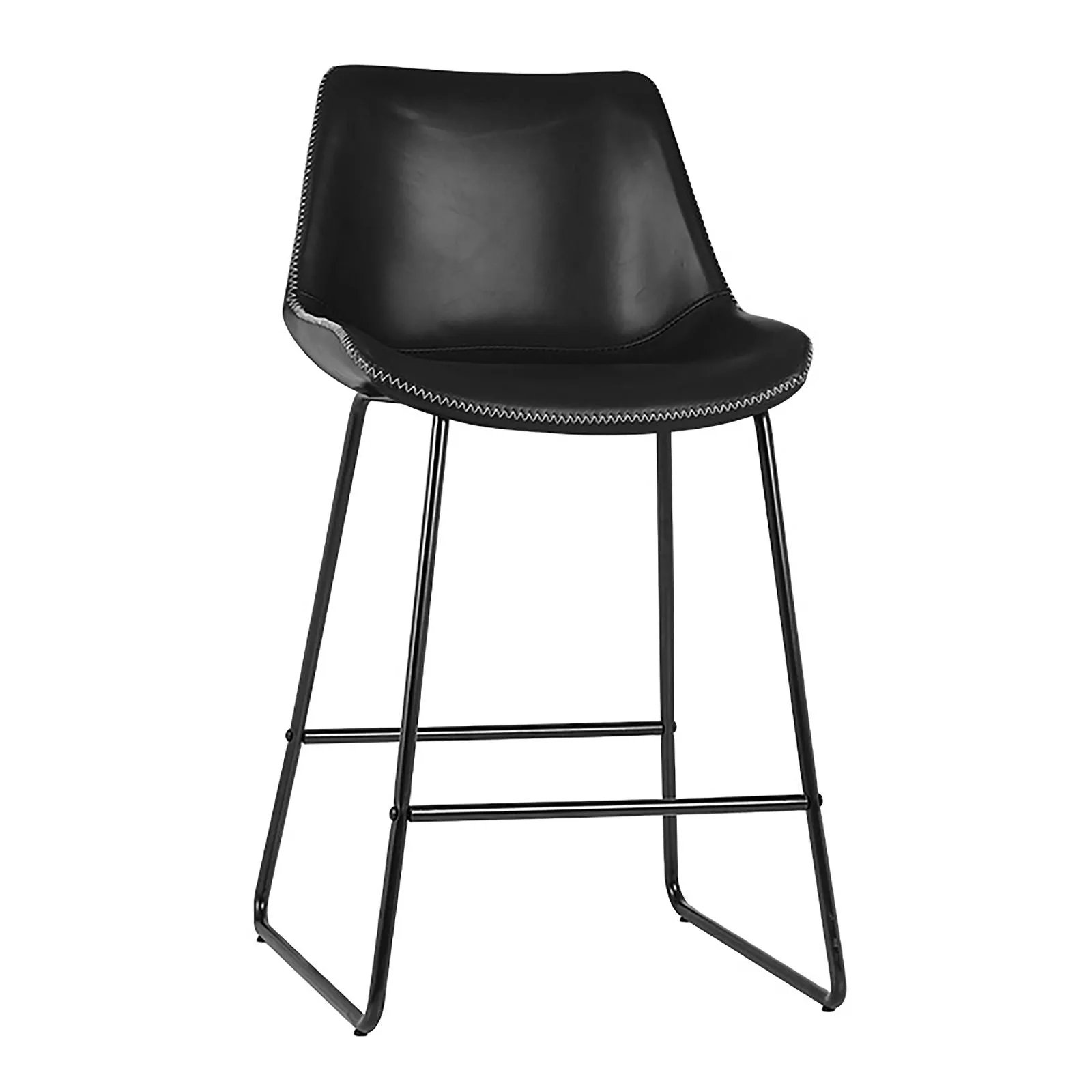 Two Bar Stools Kitchen Counter Barstools Leather Metal Chairs Black