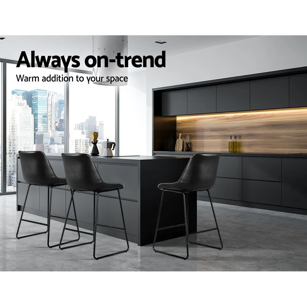 Two Bar Stools Kitchen Counter Barstools Leather Metal Chairs Black