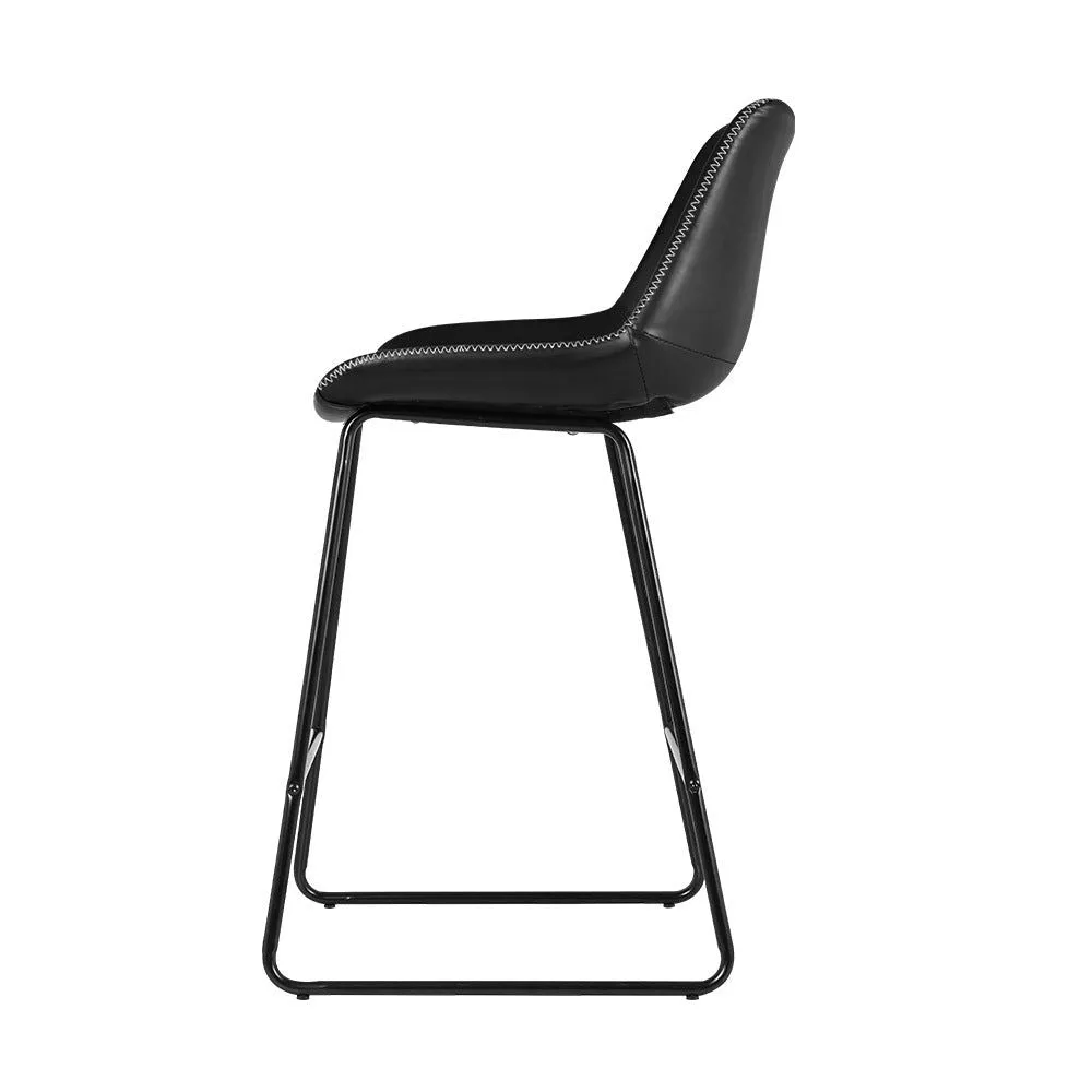 Two Bar Stools Kitchen Counter Barstools Leather Metal Chairs Black
