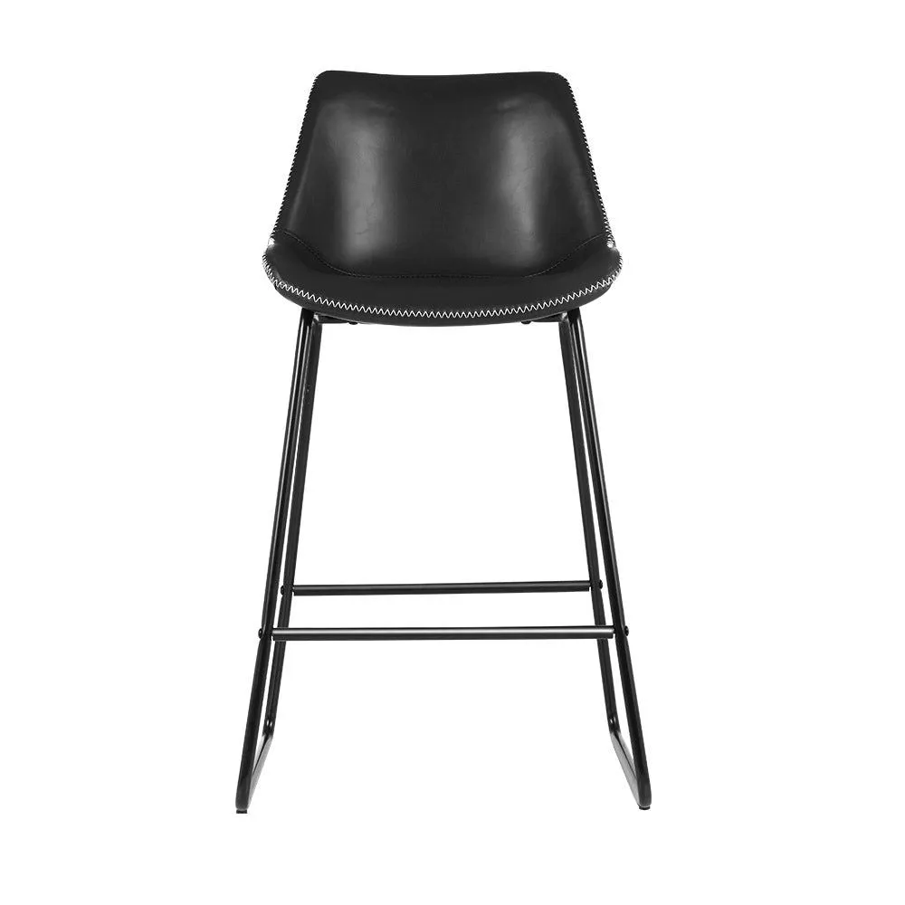 Two Bar Stools Kitchen Counter Barstools Leather Metal Chairs Black