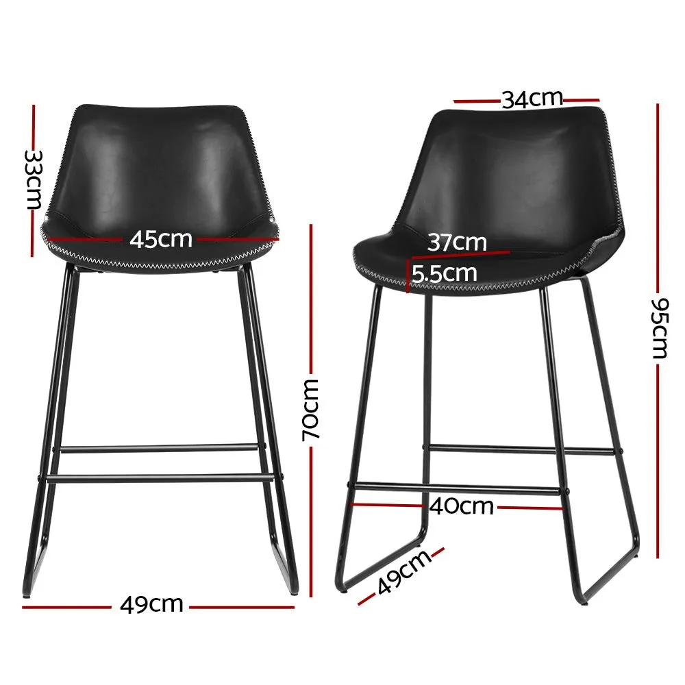Two Bar Stools Kitchen Counter Barstools Leather Metal Chairs Black