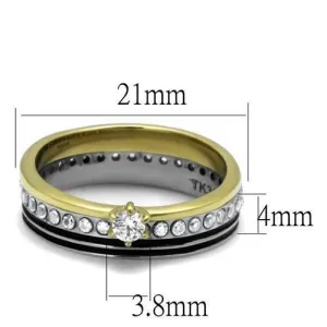 Two-Tone IP Gold (Ion Plating) Stainless Steel Ring with AAA Grade CZ in Clear for Women Style TK3108