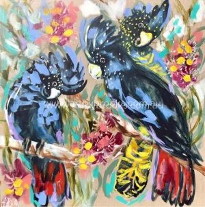 Vibrant Black cockatoos  - art print