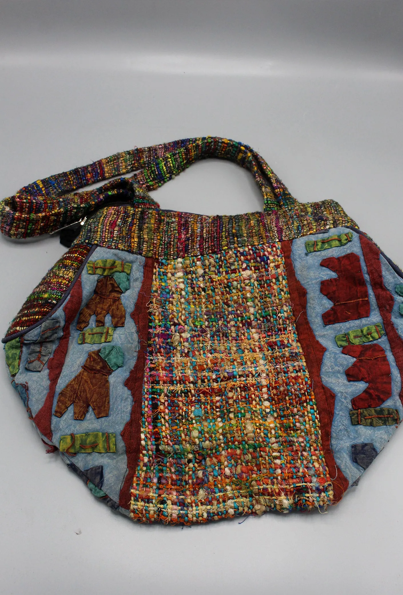 Vibrant Color Patchwork Recycled Silk Tote Bag