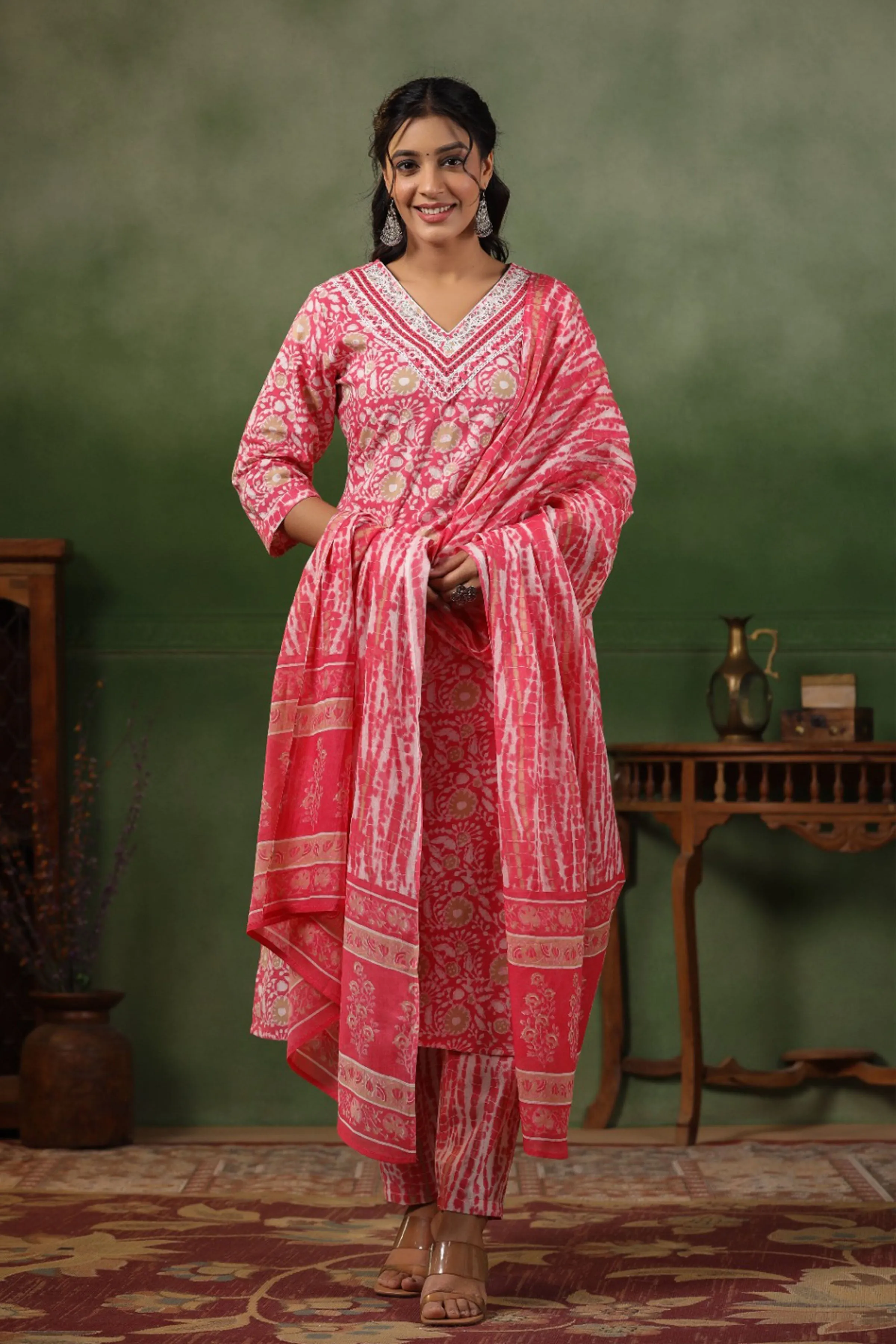 Vibrant Pink Cotton Suit Set