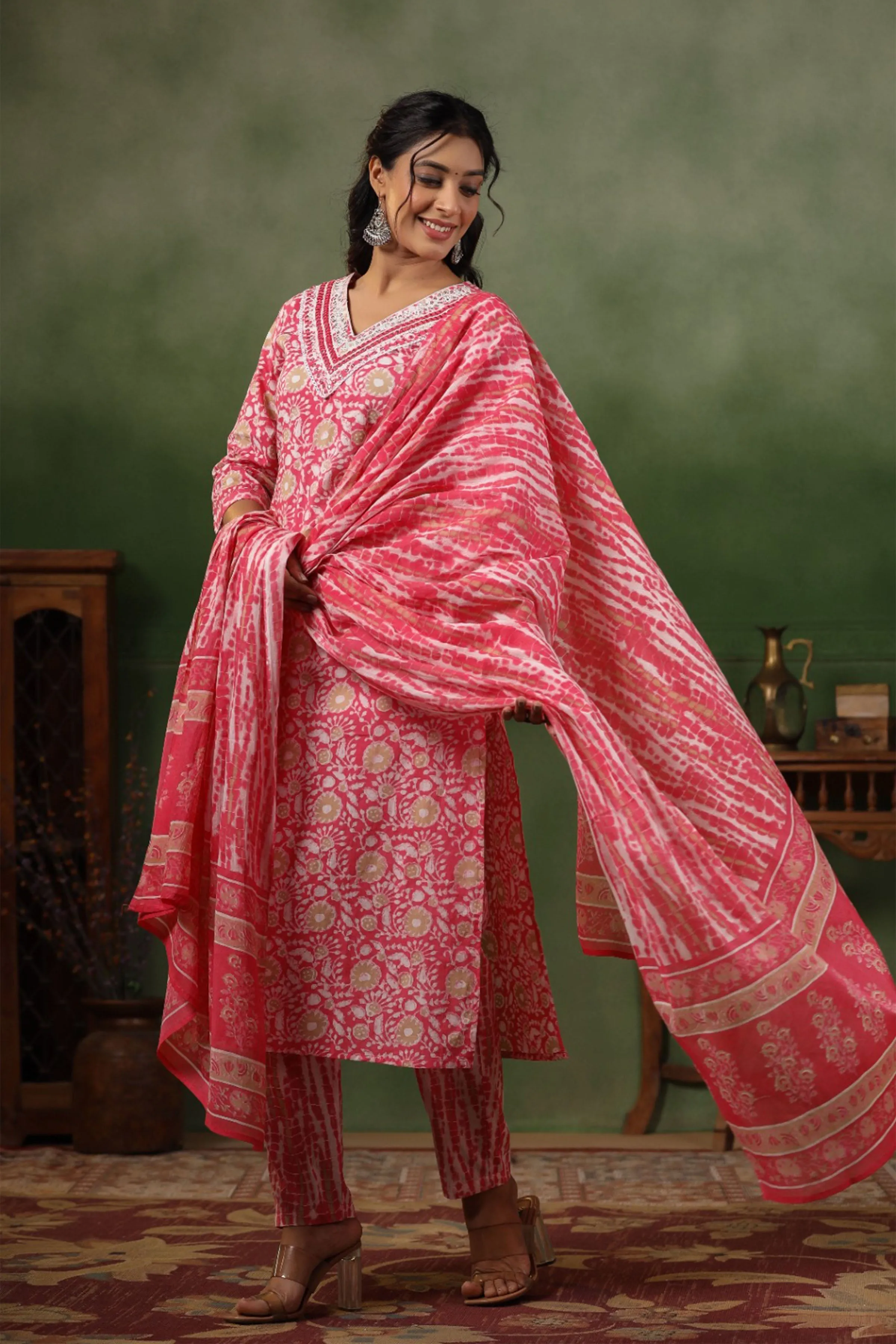 Vibrant Pink Cotton Suit Set