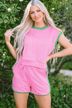 Vibrant Pink Textured Shorts Set