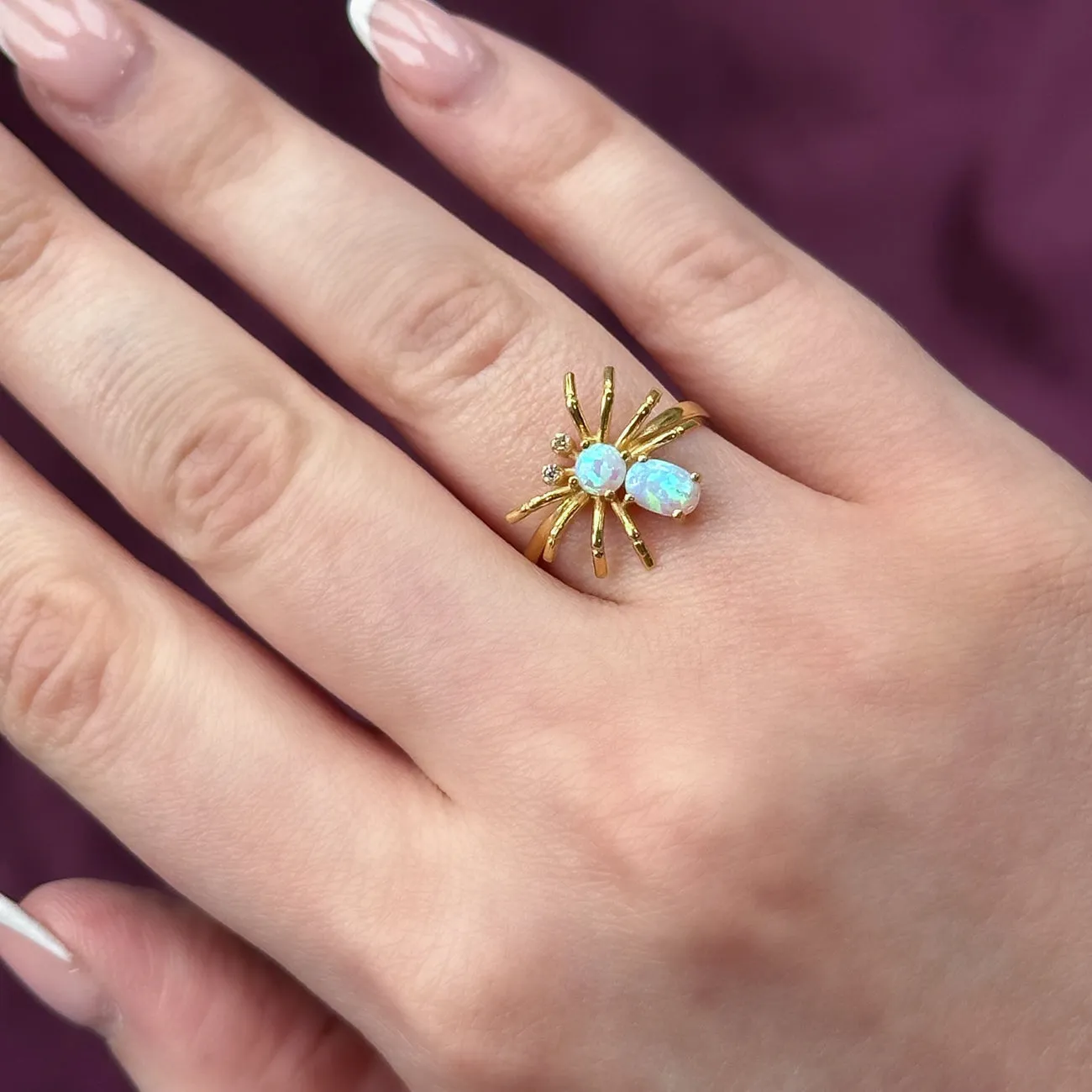 Victorian Style Opal CZ Spider Ring