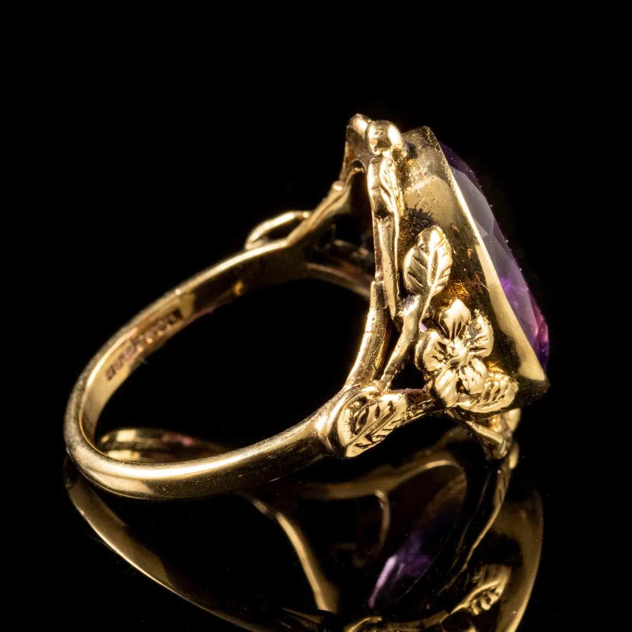 Vintage 6Ct Amethyst Forget Me Not Ring 9Ct Gold