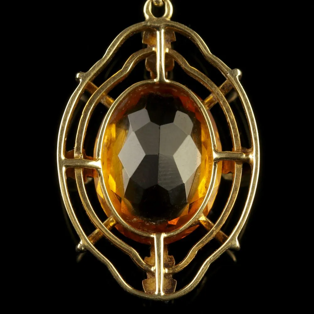 Vintage Citrine Pendant And Chain 14Ct Gold 1950