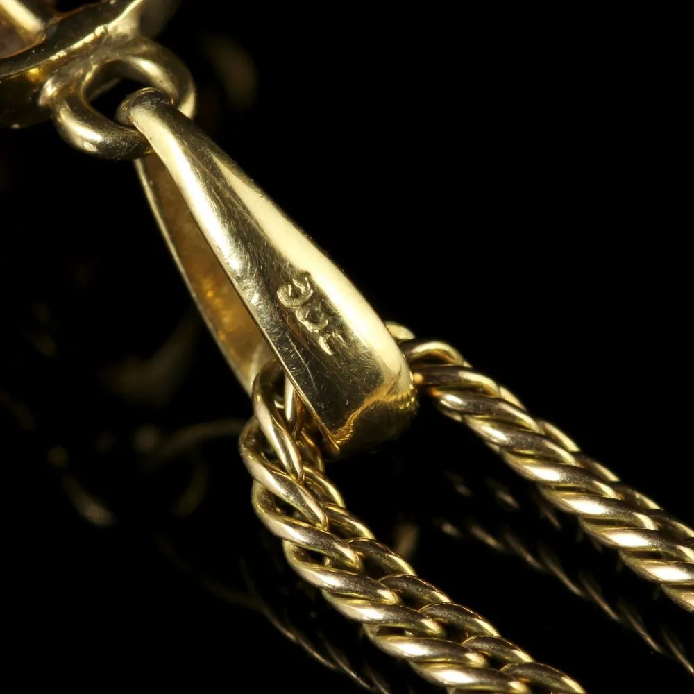 Vintage Citrine Pendant And Chain 14Ct Gold 1950