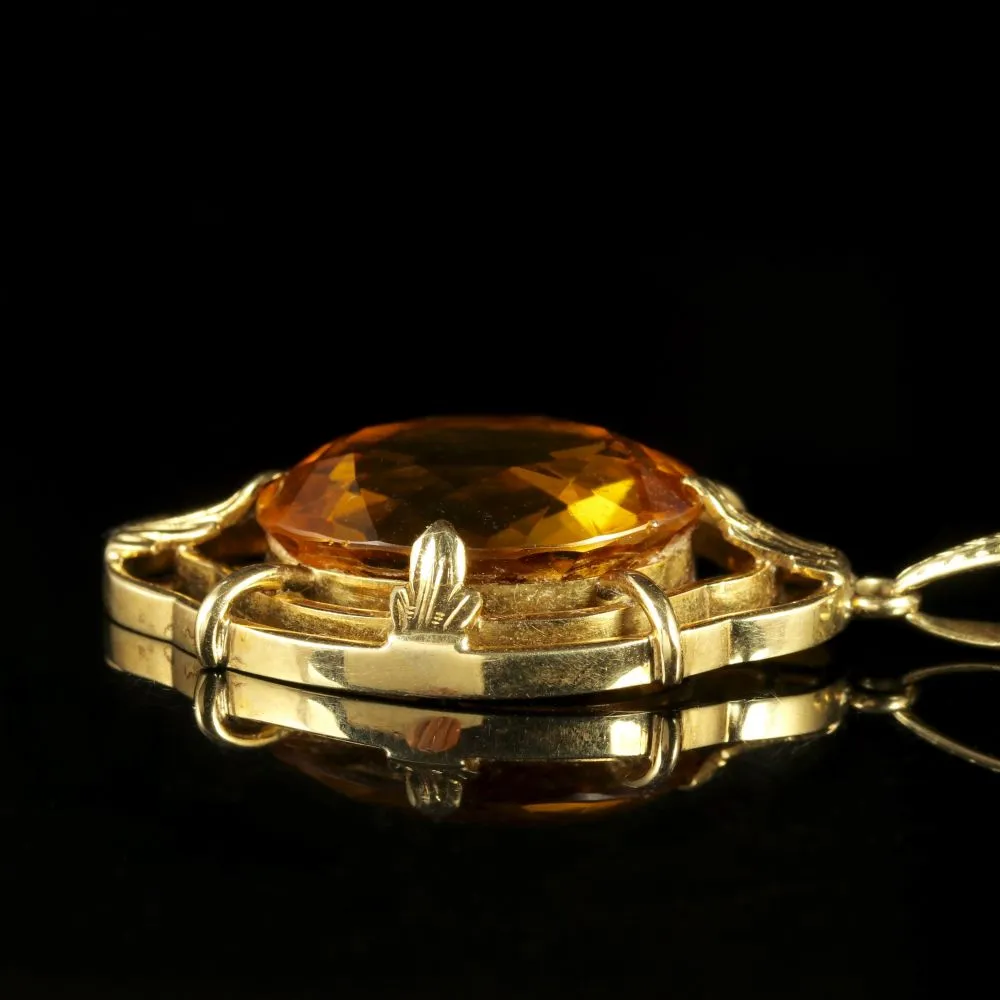Vintage Citrine Pendant And Chain 14Ct Gold 1950