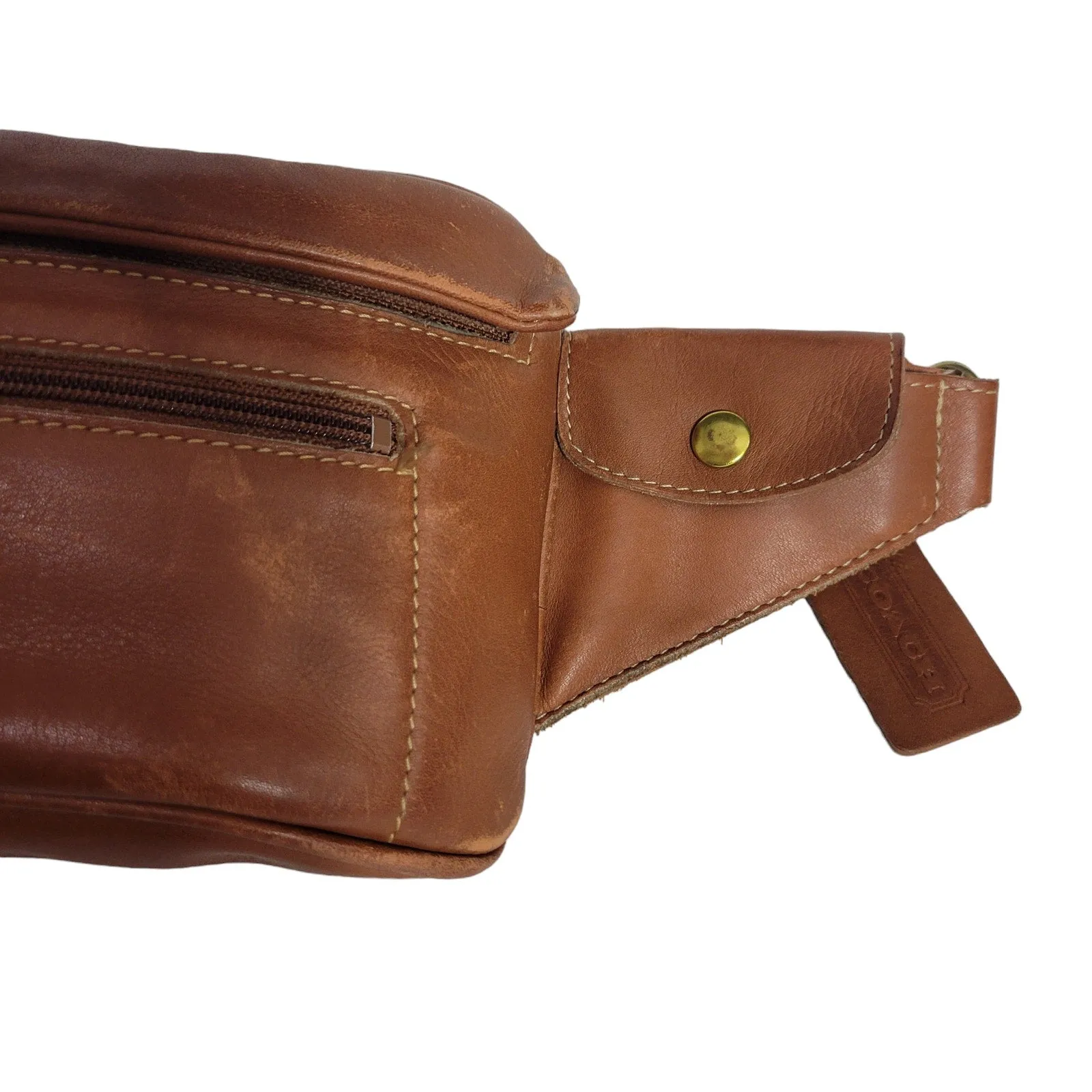 Vintage Coach Waist Pouch Brown British Tan Leather Fanny Pack Bum Belt Bag Adjustable 90s Retro Unisex