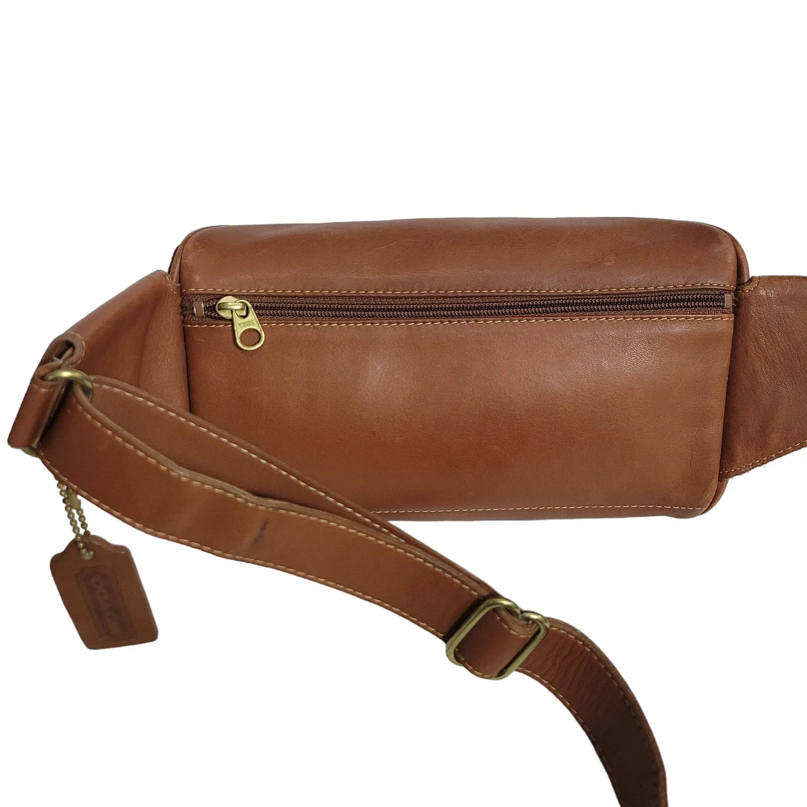 Vintage Coach Waist Pouch Brown British Tan Leather Fanny Pack Bum Belt Bag Adjustable 90s Retro Unisex