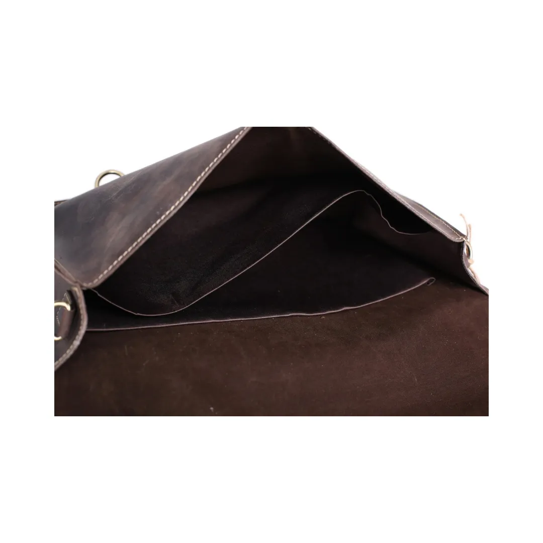 Vintage Genuine Leather Satchel Messenger Bag - Dark Brown
