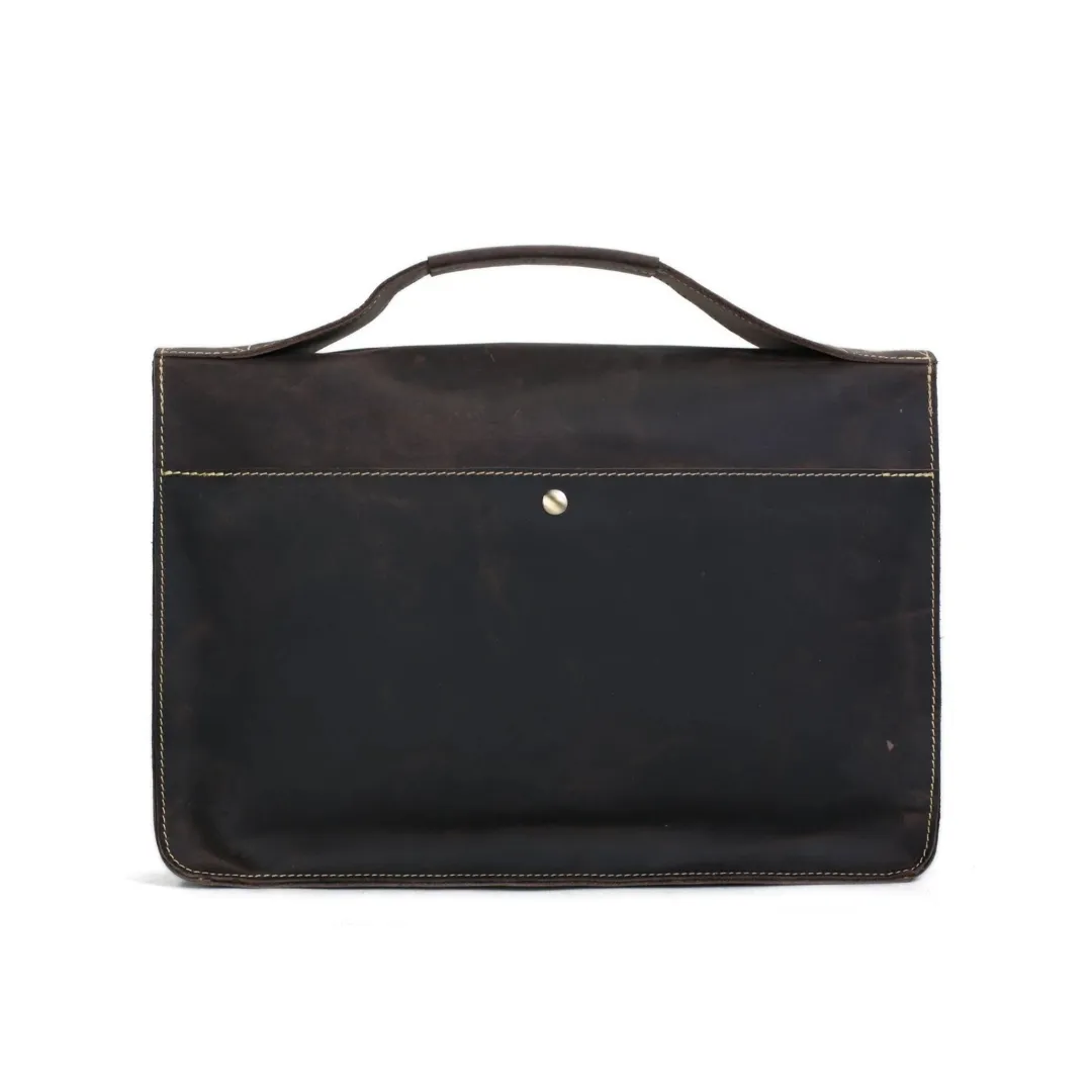 Vintage Genuine Leather Satchel Messenger Bag - Dark Brown