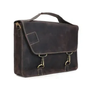 Vintage Genuine Leather Satchel Messenger Bag - Dark Brown